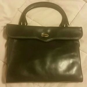 *VINTAGE 1960's black leather GUCCI "KELLY"Handbag